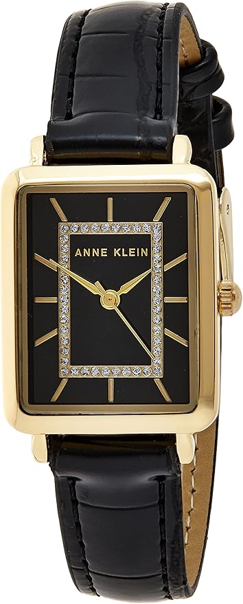 Anne Klein Women's Glitter Accented Croco-Grain Strap Watch - Black/Gold