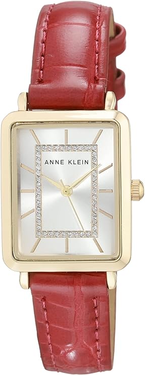Anne Klein Women's Glitter Accented Croco-Grain Strap Watch - Red/Gold