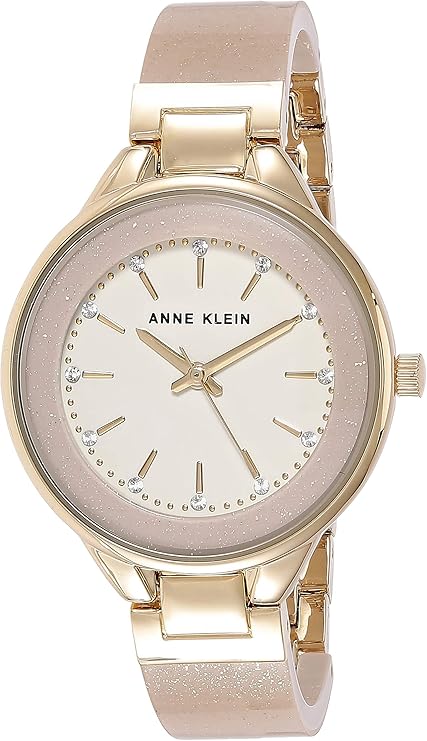 Anne Klein Women's Premium Crystal Accented Cream Bangle Watch - Cream/Gold