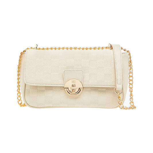Bessie London Textured Crossbody Bag with Chain Strap - Beige