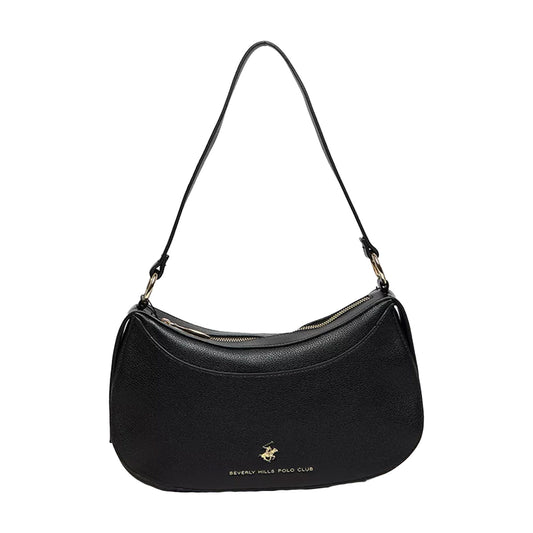 Beverly Hills Polo Club Textured Top Handle Shoulder Bag with Zipper Closure - Black