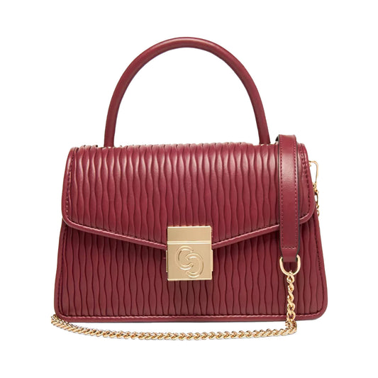 Celeste Textured Satchel Bag with Magnetic Closure and Grab Handle - Red