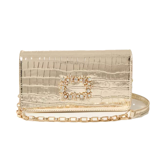 Max Fashion Embellished Crossbody Bag with Detachable Strap - Gold