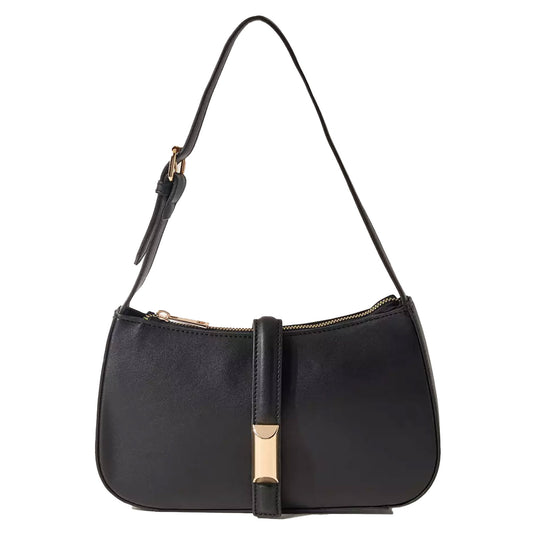 Max Fashion Plain Baguette Bag with Adjustable Strap and Magnetic Closure - Black