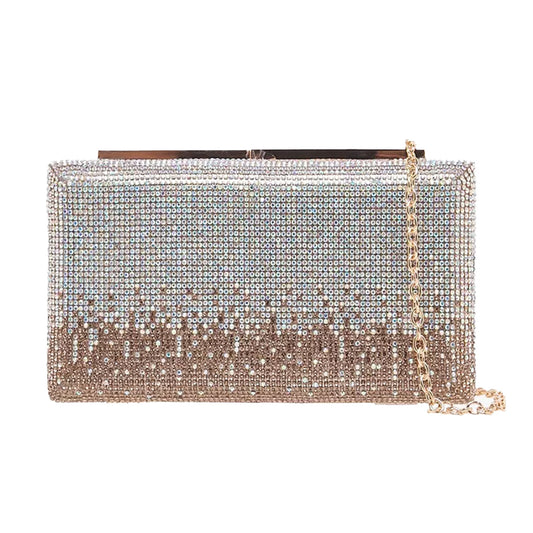 Sasha Embellished Clutch with Magnetic Closure and Chain Strap - Gold