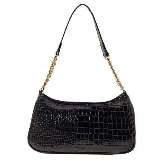 Max Fashion Textured Shoulder Bag with Zip Closure - Black